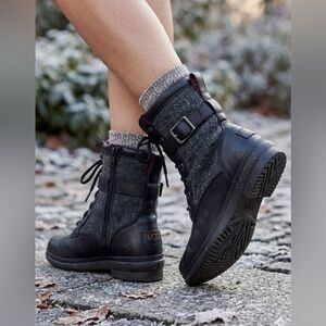 UGG Kesey Black Waterproof Leather Wool Lace Up Combat Boots Women's 10